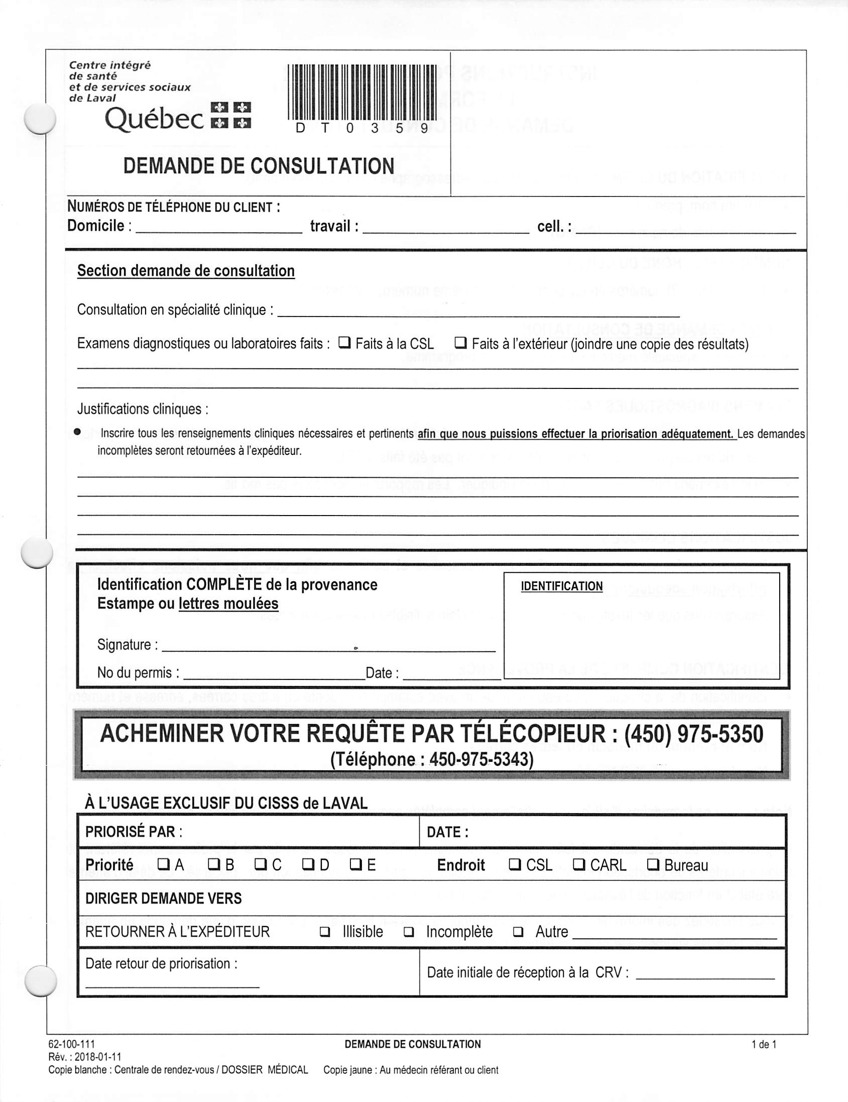 FORMULAIRE DEMANDE CONSULTATION CISSS LAVAL - MÉDI-SÉLECT